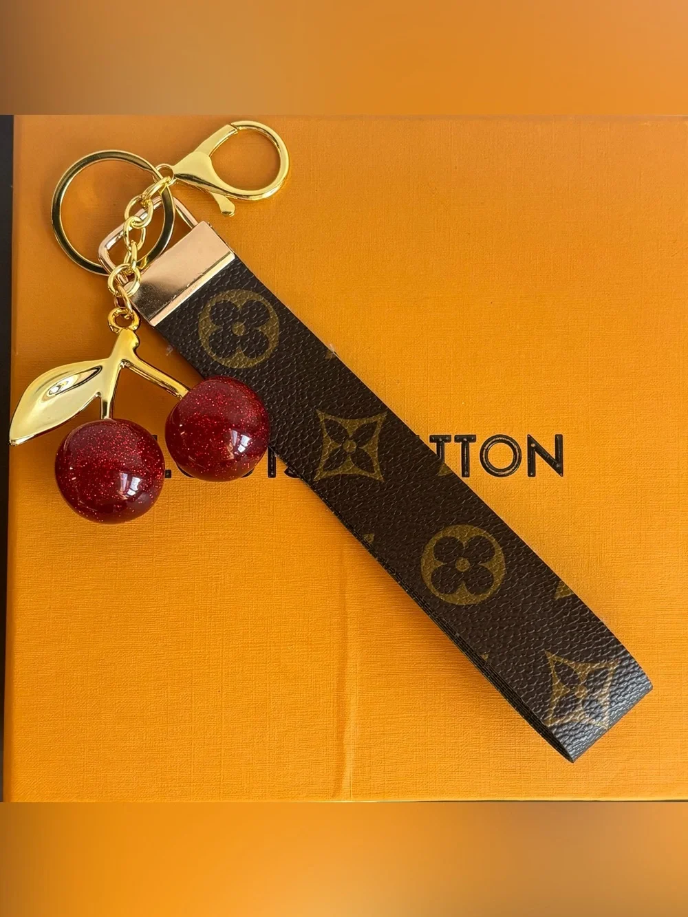 Louis Vuitton Monogram Keychain, Cherry Bag Charm, LV Bag Charm, 9 inches